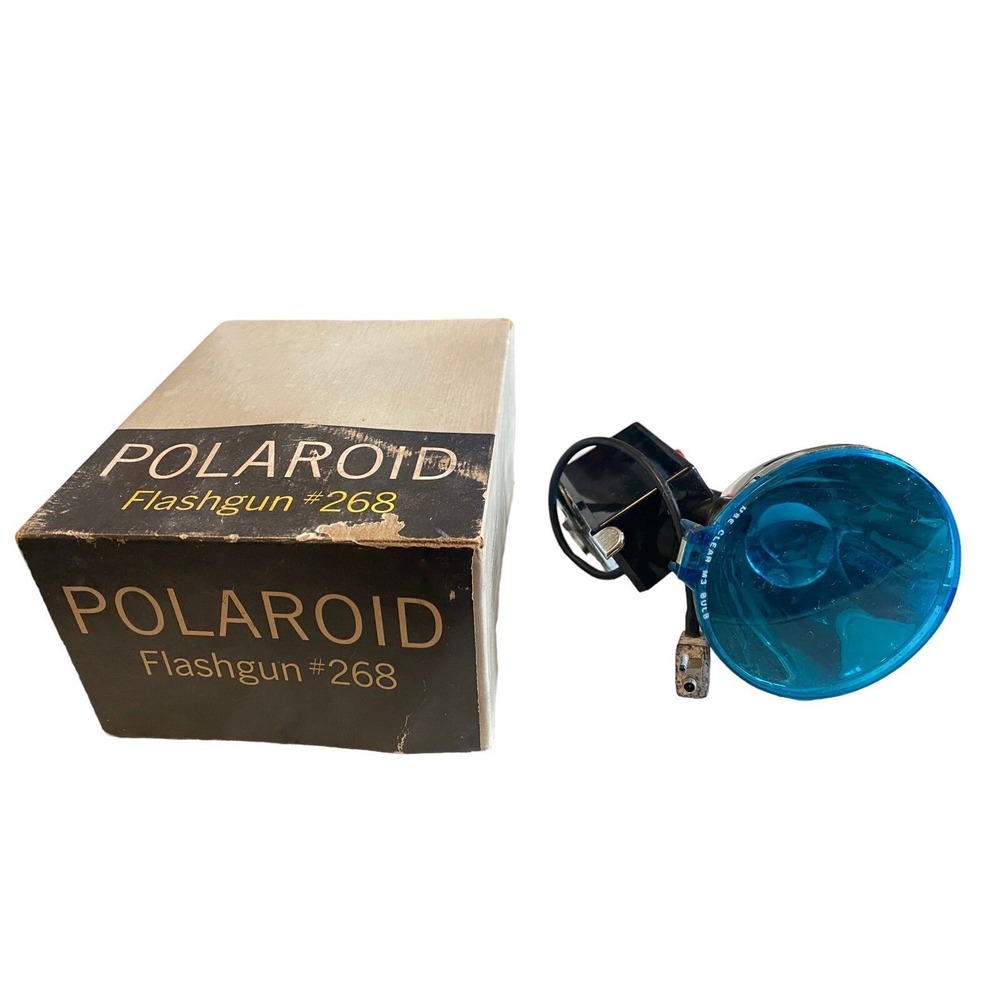 VINTAGE POLAROID CAMERA FLASHGUN #268 ORIGINAL BOX LAND CAMERA 100,240,250,350